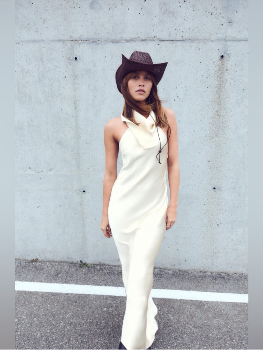 Zara Cream Backless Halter Maxi Dress